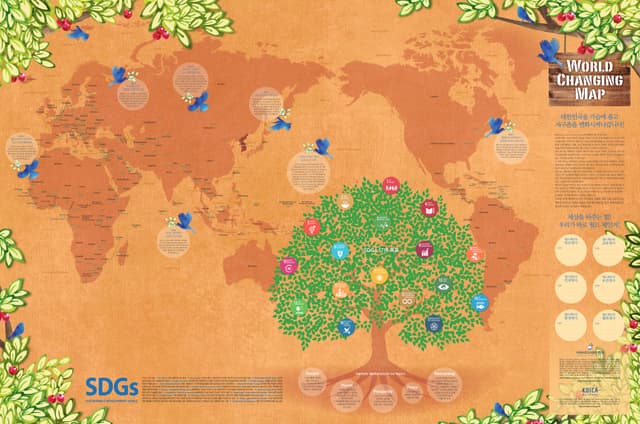 SDGs 세계지도 (2015). SDGs 세계지도는 2015년 UN이 채택한 지속가능발전목표(SDGs)를 소개하는 홍보물이다. 빈곤, 교육 불평등, 질병, 인권, 환경오염 등 인류가 마주한 17개 지구촌 과제를…